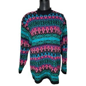 Karen Scott Sweater Vintage Fairisle Nordic Pullover Bright Multi Color Size 2X